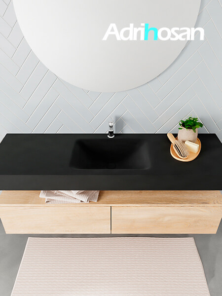 Mueble suspendido ALAN 150 cm de 2 cajones roble lavabo. Encimera con lavabo CLOUD centro 1 orificio urban 3 muebles de baño modernos con lavabo de Corian