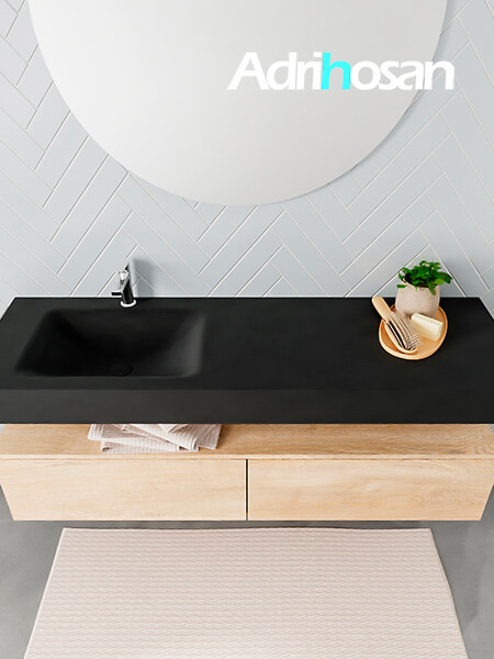 Mueble suspendido ALAN 150 cm de 2 cajones roble lavabo. Encimera con lavabo CLOUD izquierda 1 orificio urban 3 muebles de baño modernos con lavabo de Corian