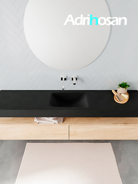 Mueble suspendido ALAN 200 cm de 2 cajones roble lavabo. Encimera con lavabo CLOUD centro sin orificio urban 3 muebles de baño modernos con lavabo de Corian