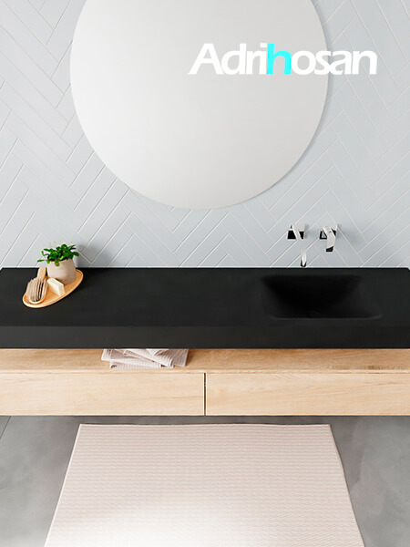 Mueble suspendido ALAN 200 cm de 2 cajones roble lavabo. Encimera con lavabo CLOUD derecha sin orificio urban 3 muebles de baño modernos con lavabo de Corian
