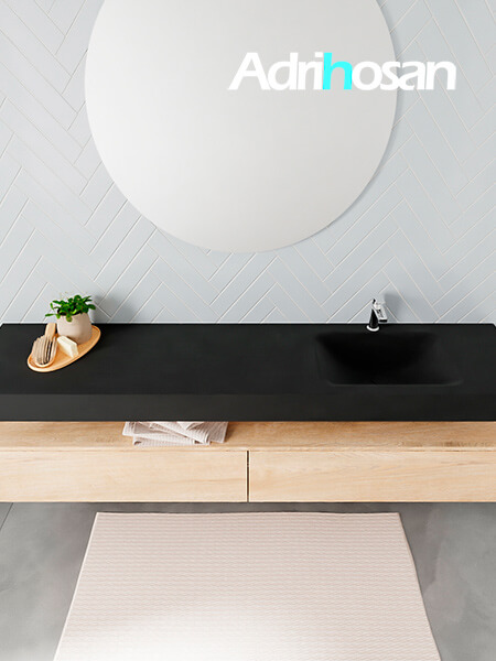 Mueble suspendido ALAN 200 cm de 2 cajones roble lavabo. Encimera con lavabo CLOUD derecha 1 orificio urban 3 muebles de baño modernos con lavabo de Corian