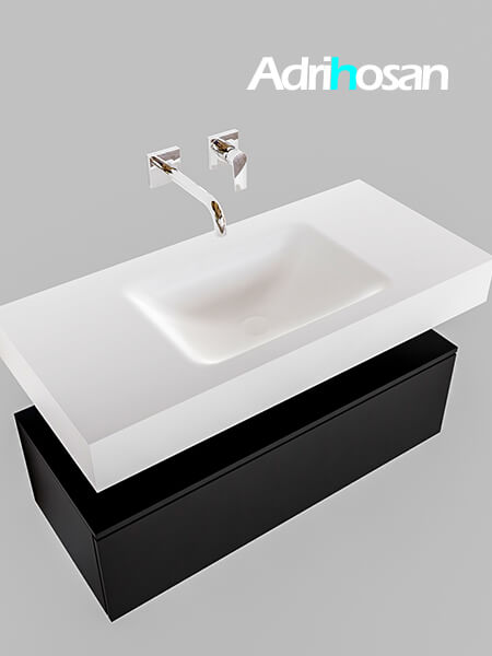 Mueble suspendido ALAN 100 cm de 1 cajón urban. Encimera con lavabo CLOUD centro sin orificio blanco mate 4 Mueble de baño suspendido moderno con encimera de solid surface