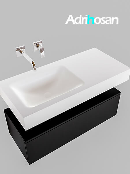 Mueble suspendido ALAN 100 cm de 1 cajón urban. Encimera con lavabo CLOUD izquierda sin orificio blanco mate 4 Mueble de baño suspendido moderno con encimera de solid surface
