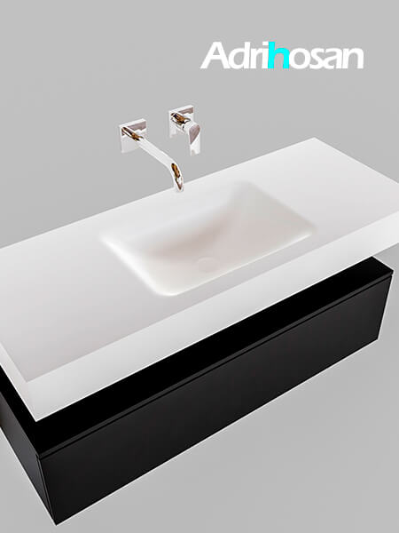 Mueble suspendido ALAN 120 cm de 1 cajón urban. Encimera con lavabo CLOUD centro sin orificio blanco mate 4 Mueble de baño suspendido moderno con encimera de solid surface