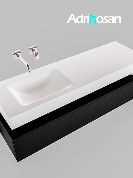 Mueble suspendido ALAN 150 cm de 1 cajón urban. Encimera con lavabo CLOUD izquierda sin orificio blanco mate 4 muebles de baño suspendidos de alta gama
