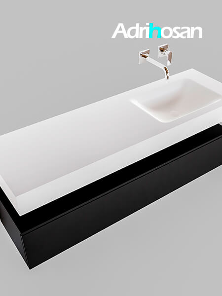 Mueble suspendido ALAN 150 cm de 1 cajón urban. Encimera con lavabo CLOUD derecha sin orificio blanco mate 4 muebles de baño suspendidos de alta gama