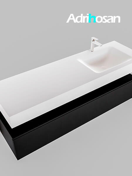 Mueble suspendido ALAN 150 cm de 1 cajón urban. Encimera con lavabo CLOUD derecha 1 orificio blanco mate 4 muebles de baño suspendidos de alta gama