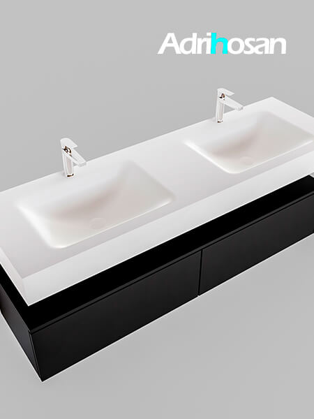 Mueble suspendido ALAN 150 cm de 2 cajones urban. Encimera con lavabo CLOUD doble 2 orificios blanco mate 4 muebles de baño suspendidos de alta gama