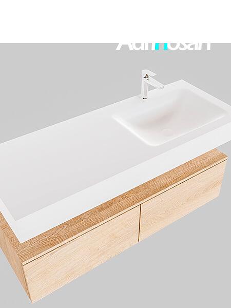 Mueble suspendido ALAN 120 cm de 2 cajones roble lavabo. Encimera con lavabo CLOUD derecha 1 orificio blanco mate 3 mueble de baño suspendido envio gratuito