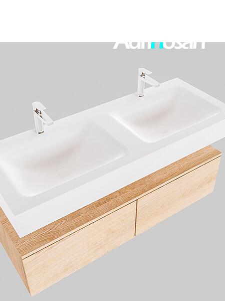 Mueble suspendido ALAN 120 cm de 2 cajones roble lavabo. Encimera con lavabo CLOUD doble 2 orificios blanco mate 3 mueble de baño suspendido envio gratuito