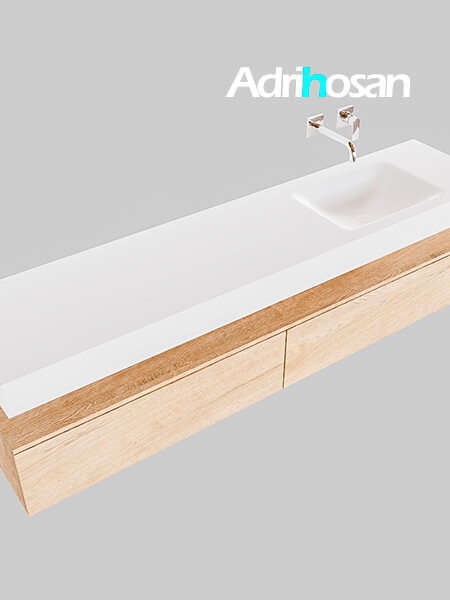Mueble suspendido ALAN 200 cm de 2 cajones roble lavabo. Encimera con lavabo CLOUD derecha sin orificio blanco mate 3 mueble de baño suspendido envio gratuito