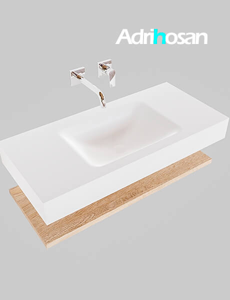Mueble suspendido ALAN 100 cm de Sin cajones roble lavabo. Encimera con lavabo CLOUD centro sin orificio blanco mate 4 Mueble de baño suspendido Alan Adrihosan