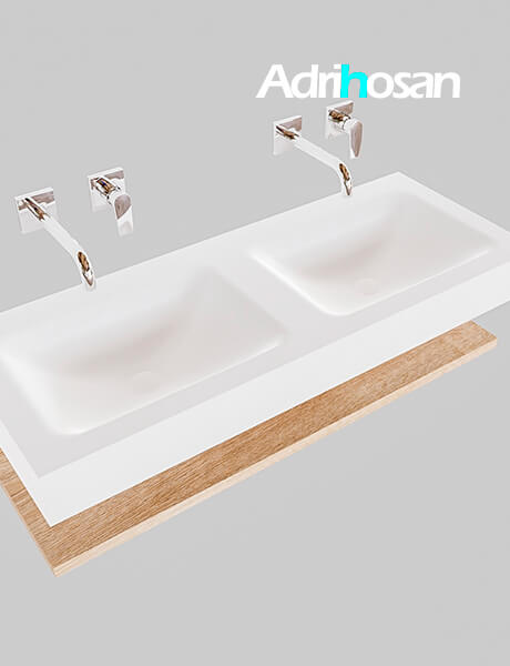 Mueble suspendido ALAN 120 cm de Sin cajones roble lavabo. Encimera con lavabo CLOUD doble sin orificio blanco mate 4 Mueble de baño suspendido Alan Adrihosan