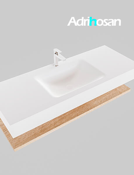 Mueble suspendido ALAN 120 cm de Sin cajones roble lavabo. Encimera con lavabo CLOUD centro 1 orificio blanco mate 4 Mueble de baño suspendido Alan Adrihosan