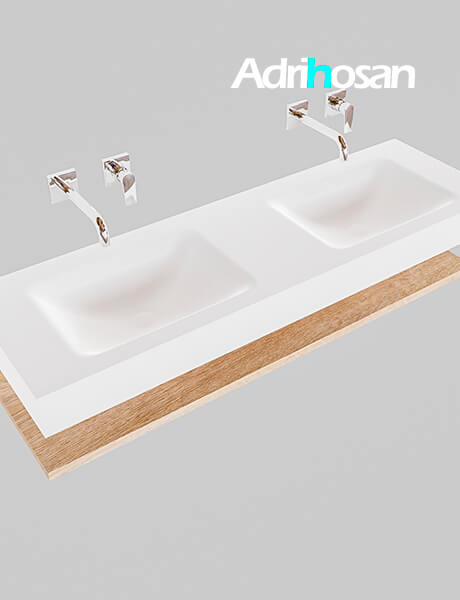 Mueble suspendido ALAN 150 cm de Sin cajones roble lavabo. Encimera con lavabo CLOUD doble sin orificio blanco mate 4 Mueble de baño suspendido Alan Adrihosan