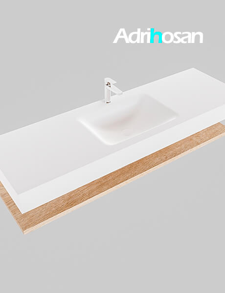 Mueble suspendido ALAN 150 cm de Sin cajones roble lavabo. Encimera con lavabo CLOUD centro 1 orificio blanco mate 4 Mueble de baño suspendido Alan Adrihosan