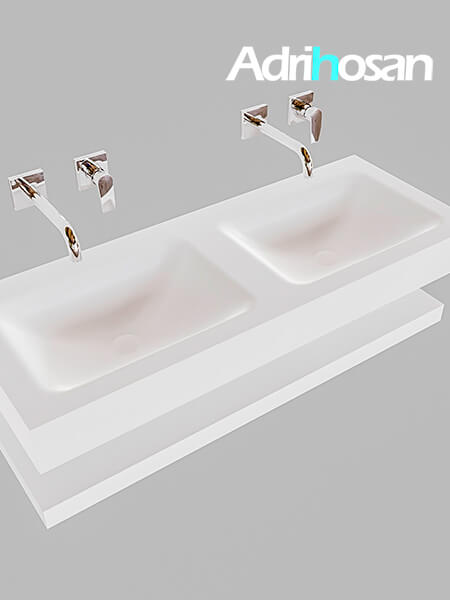 Mueble suspendido ALAN 120 cm de Sin cajones blanco mate. Encimera con lavabo CLOUD doble sin orificio blanco mate 4 Mueble de baño con lavabo solid surface