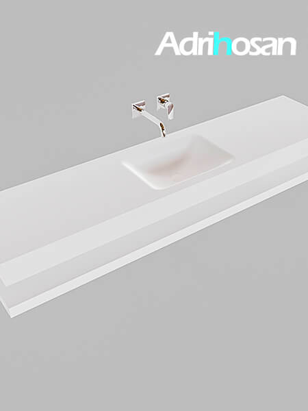Mueble suspendido ALAN 200 cm de Sin cajones blanco mate. Encimera con lavabo CLOUD centro sin orificio blanco mate 4 Mueble de baño con lavabo solid surface
