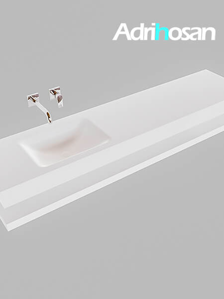 Mueble suspendido ALAN 200 cm de Sin cajones blanco mate. Encimera con lavabo CLOUD izquierda sin orificio blanco mate 4 Mueble de baño con lavabo solid surface