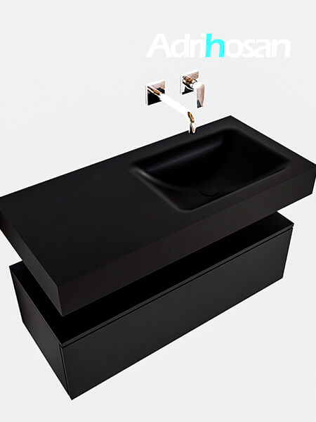 Mueble suspendido ALAN 100 cm de 1 cajón urban. Encimera con lavabo CLOUD derecha sin orificio urban 4 muebles de baño con lavabo de solid surface negro