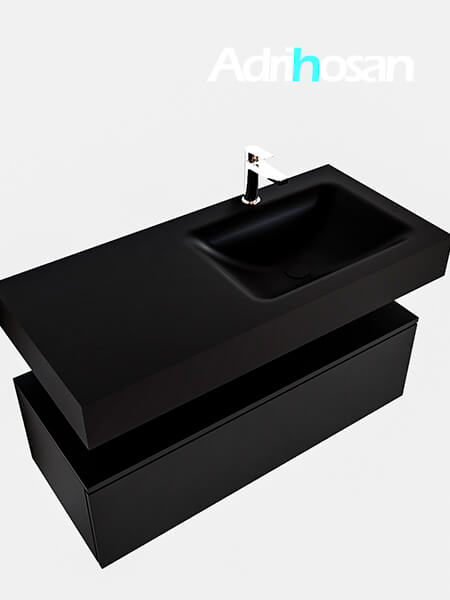 Mueble suspendido ALAN 100 cm de 1 cajón urban. Encimera con lavabo CLOUD derecha 1 orificio urban 4 muebles de baño con lavabo de solid surface negro