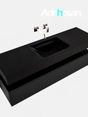 Badmeubel met solid surface wastafel model Google ALAN zwart kast mat zwart0016 1 | Mueble suspendido ALAN 150 cm de 1 cajón urban. Encimera con lavabo CLOUD centro sin orificio urban