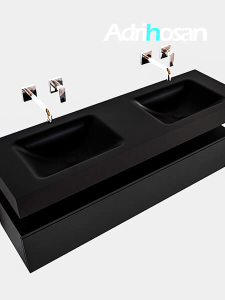 Mueble suspendido ALAN 150 cm de 1 cajón urban. Encimera con lavabo CLOUD doble sin orificio urban 4 muebles de baño con lavabo de solid surface negro