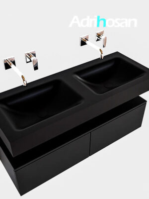 Badmeubel met solid surface wastafel model Google ALAN zwart kast mat zwart0027 1 | Mueble suspendido ALAN 120 cm de 2 cajones urban. Encimera con lavabo CLOUD doble sin orificio urban