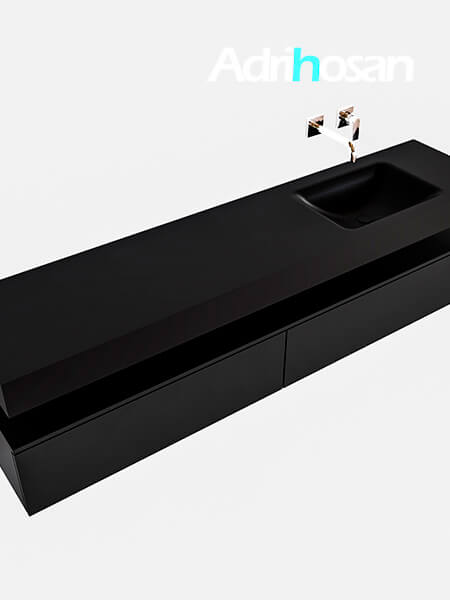 Mueble suspendido ALAN 200 cm de 2 cajones urban. Encimera con lavabo CLOUD derecha sin orificio urban 4 muebles de baño con lavabo de solid surface negro