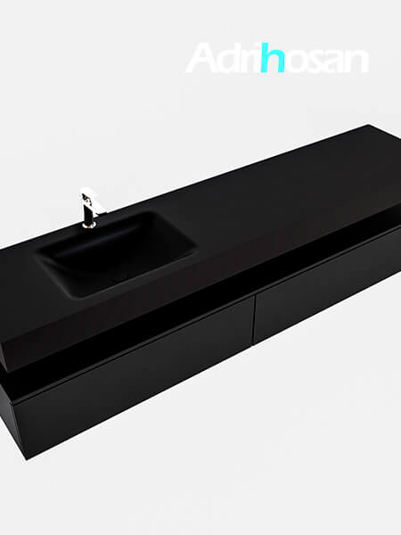 Mueble suspendido ALAN 200 cm de 2 cajones urban. Encimera con lavabo CLOUD izquierda 1 orificio urban 4 muebles de baño con lavabo de solid surface negro