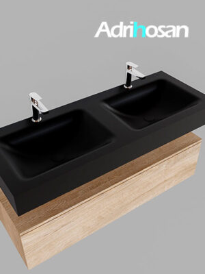 Badmeubel met solid surface wastafel model Google ALAN zwart kast washed oak0015 1 | Mueble suspendido ALAN 120 cm de 1 cajón roble lavabo. Encimera con lavabo CLOUD doble 2 orificios urban