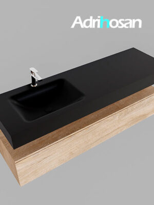 Badmeubel met solid surface wastafel model Google ALAN zwart kast washed oak0021 1 | Mueble suspendido ALAN 150 cm de 1 cajón roble lavabo. Encimera con lavabo CLOUD izquierda 1 orificio urban