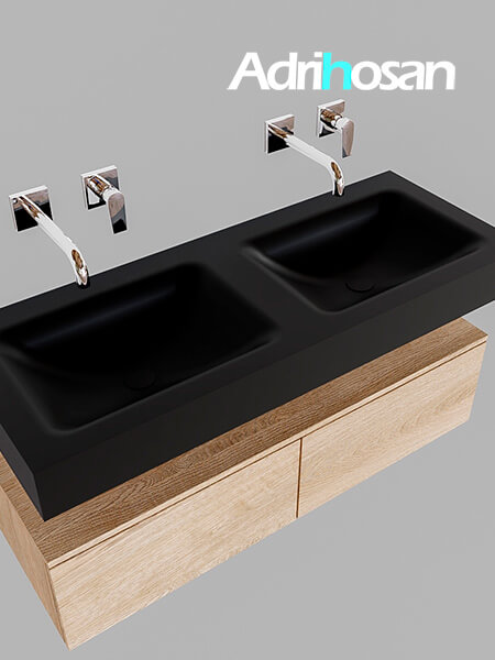 Mueble suspendido ALAN 120 cm de 2 cajones roble lavabo. Encimera con lavabo CLOUD doble sin orificio urban 4 muebles de baño modernos con lavabo de Corian