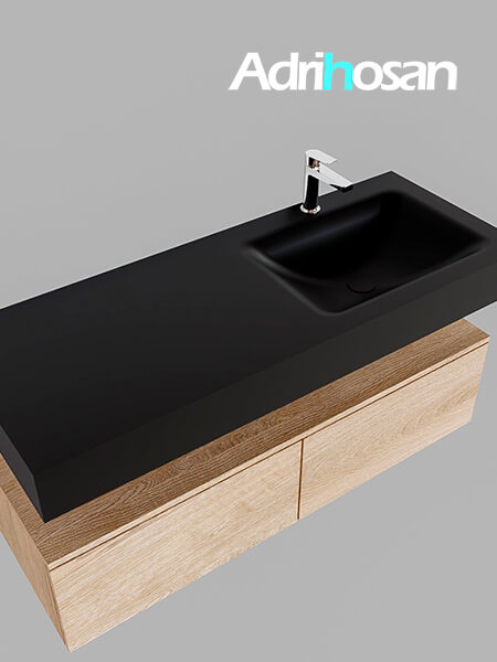 Mueble suspendido ALAN 120 cm de 2 cajones roble lavabo. Encimera con lavabo CLOUD derecha 1 orificio urban 4 muebles de baño modernos con lavabo de Corian
