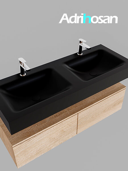 Mueble suspendido ALAN 120 cm de 2 cajones roble lavabo. Encimera con lavabo CLOUD doble 2 orificios urban 4 muebles de baño modernos con lavabo de Corian