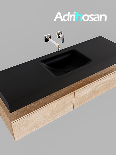 Mueble suspendido ALAN 150 cm de 2 cajones roble lavabo. Encimera con lavabo CLOUD centro sin orificio urban 4 muebles de baño modernos con lavabo de Corian