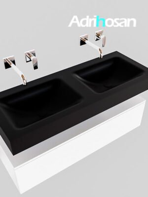 Badmeubel met solid surface wastafel model Google ALAN zwart kast wit0011 1 | Mueble suspendido ALAN 120 cm de 1 cajón blanco mate. Encimera con lavabo CLOUD doble sin orificio urban