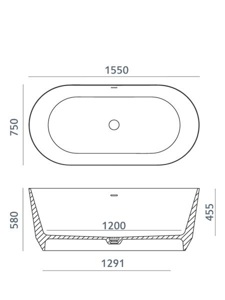 Bañera exenta Dolotek venet 155x75 cm .Bañera de libre instalación de blanco puro. Una bañera de líneas curvas con una frágil curvatura.