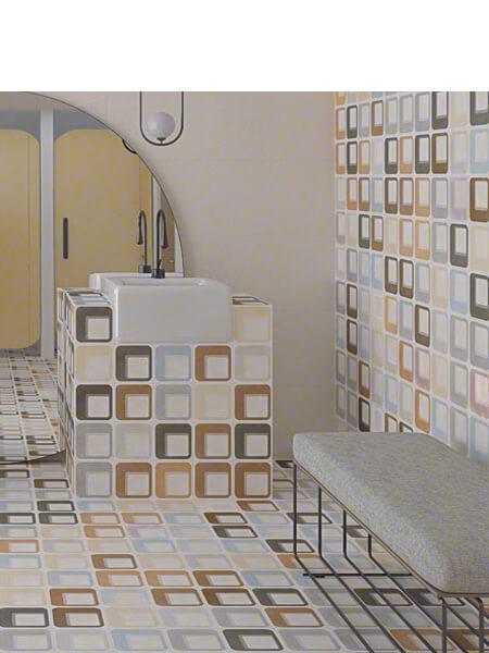 Pavimento porcelánico Pop tile Sixties-R Ferus 15x15 cm. Una serie de azulejos que evocan el estilo pop up de los años 60.