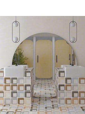 Pavimento porcelánico Pop tile Sixties-R Nácar 15x15 cm. Una serie de azulejos que evocan el estilo pop up de los años 60.