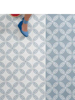 Pavimento porcelánico Andrássy-R Cielo 20x20 cm. Una serie de azulejos efecto hidráulico.
