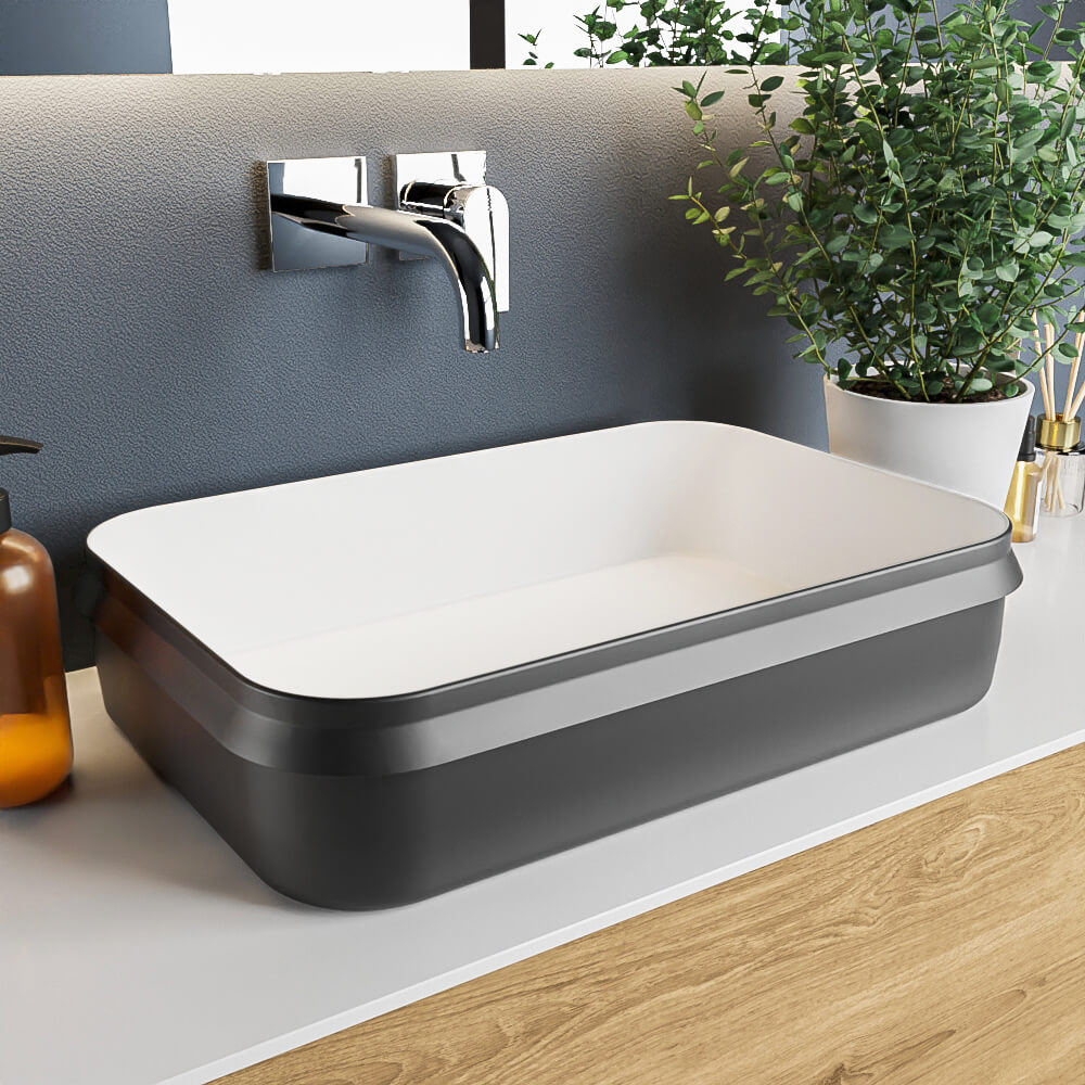Lavabo Quadrato In Ceramica Nero 38x38cm - Lavello Da Incasso Per Bagno Moderno, Fatto A Mano - Foto 4