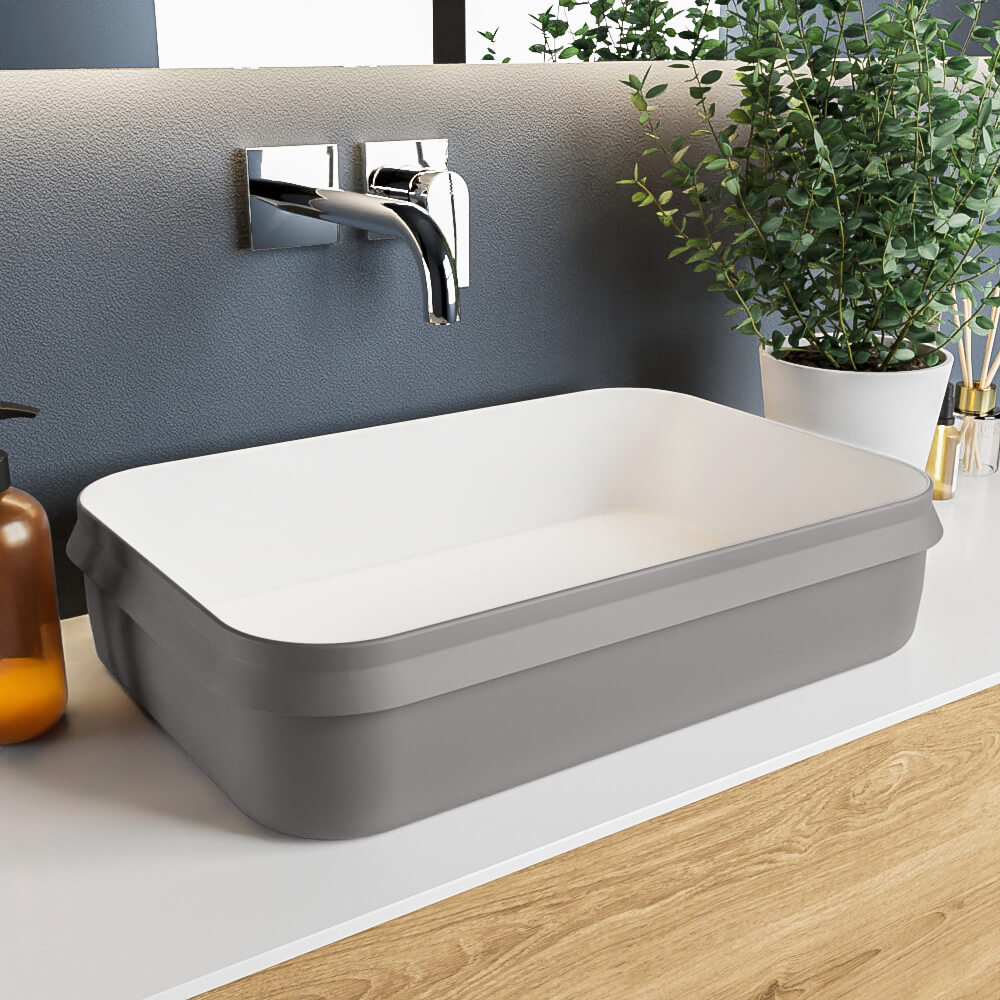 Adrihosan ARVO lavabo solid surface 55cm color gris oscuro / blanco 1 lavabo sobre mueble de solid surface en colores
