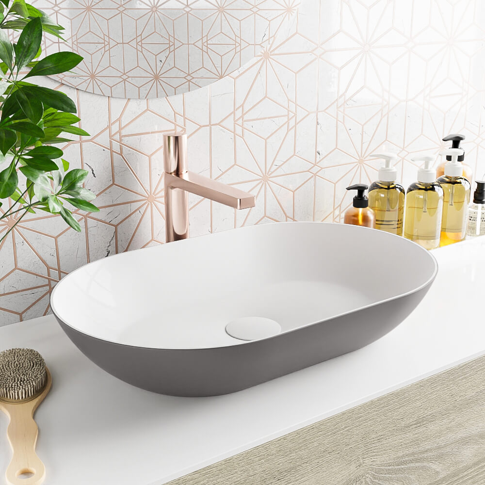 Adrihosan ONNI lavabo solid surface 55cm color gris oscuro / blanco 1 lavabo solid surface de diseño en colores pastel