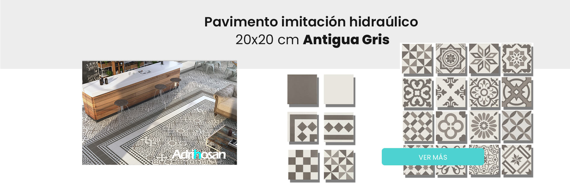 Pavimento imitación hidráulico antigua gris 20x20 cm 