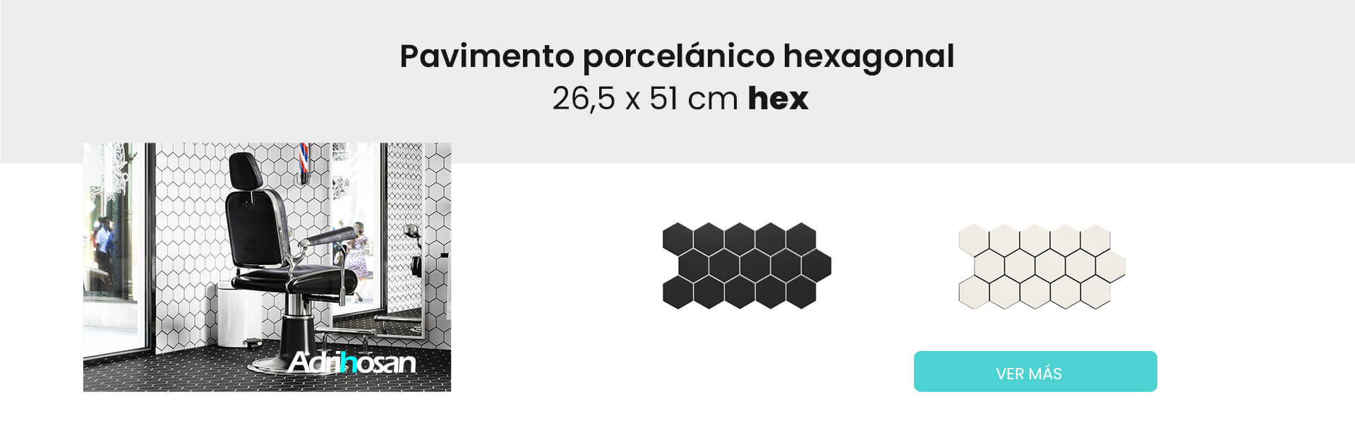 Pavimento hexagonal porcelánico hex black y snow Realonda.