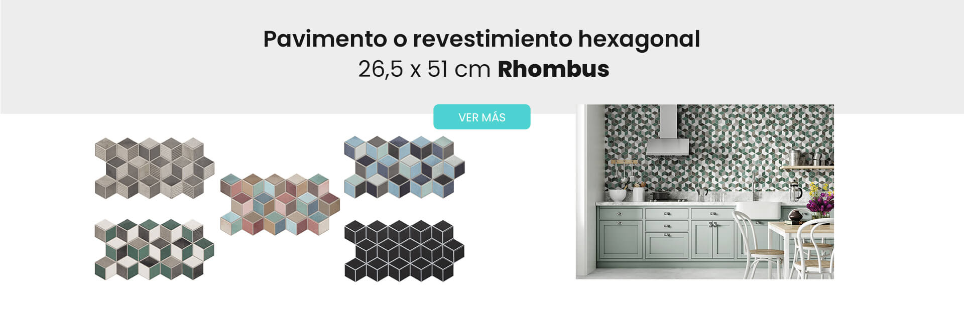 Pavimento o revestimiento porcelánico Rhombus hexagonal 26,5x51 cm adrihosan 