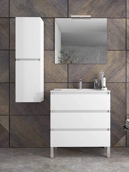 Mueble de baño a suelo 3 cajones Kloe blanco mate120 cm (mueble + lavabo + espejo).