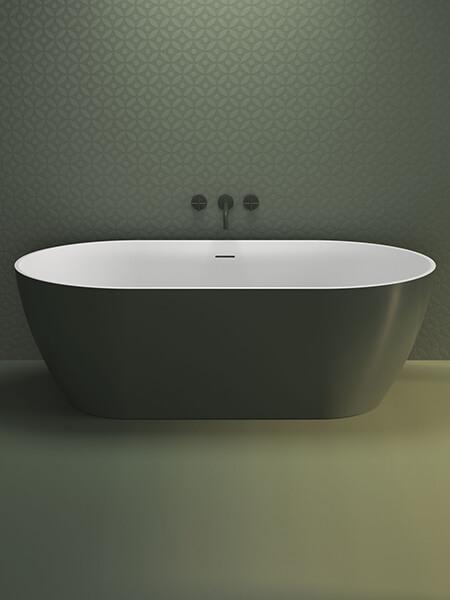 Bañera exenta Solid Surface Lesi 1480 x 750 x 540 cm. Bañera de libre instalación con rebosadero interno.