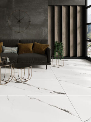 Pavimento porcelánico imitación calacatta 120 x 120 cm. Un azulejo para suelos y paredes que imita al mármol Calacatta mediante la impresión digital